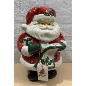 Global Design Connections Santa Cookie Jar 12” Ceramic Christmas New w/ Tag